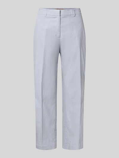 Produktfoto, Straight Fit Stoffhose aus Leinen-Mix von Christian Berg Woman Selection in Hellgrau mit Bügelfalten, Gesäßtasche, Haken- und Reißverschluss, Bundweite 39 cm, Innenbeinlänge 69 cm, Größe 36