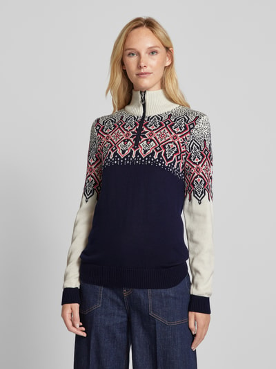 Dale of Norway Sweter z norweskim wzorem i kołnierzem zapinanym model ‘Winterland’ Granatowy 4