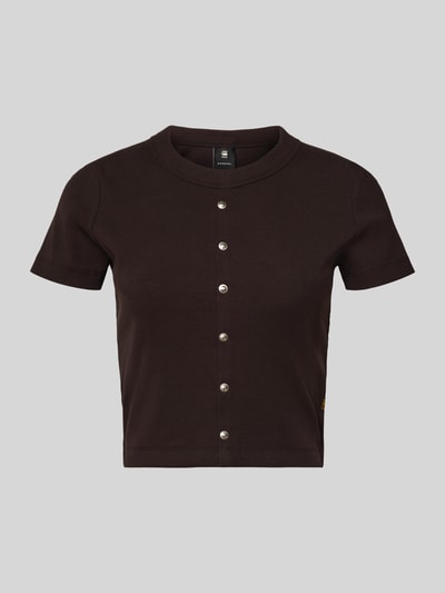 G-Star Raw Cropped T-Shirt mit Knopfleiste Modell 'Heritage' Dunkelbraun 2