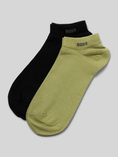 Produktfoto, Sneaker-Socken aus Baumwoll-Mix im 2er-Pack Modell '2P AS UNI CC' von BOSS in Schwarz und Grün, unifarben, feinstrick, elastischer Bund, Label Print.