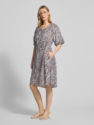 FREE/QUENT Knielanges Kleid aus Viskose-Mix mit Bindegürtel Modell 'Mele' Dunkelbraun 1