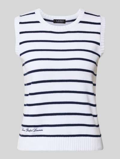 Produktfoto, Pullunder met geribde boorden Model 'PLOVELT' van Lauren Ralph Lauren, puur katoen, regular fit, witte en marineblauwe strepen, labelstitching