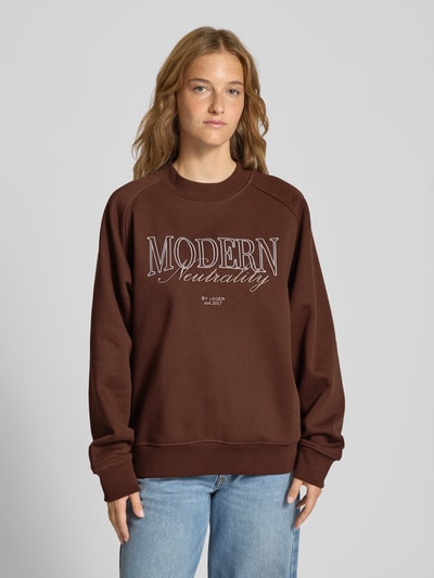 LeGer by Lena Gercke Oversized sweatshirt met ribboorden, model 'Maxime' Donkerbruin - 4