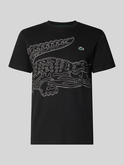 Produktfoto, czarne Regular Fit Sport-T-Shirt aus Baumwoll-Mix von Lacoste z białym nadrukiem krokodyla, Herren sport t-shirt od Lacoste