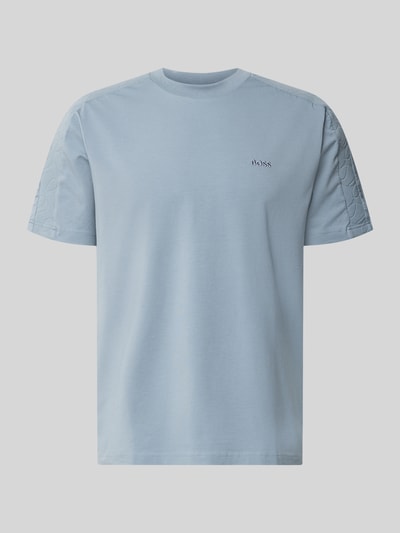 Produktfoto, lichtblauw regular fit t-shirt van katoenmix model 'TS_Union Tape' van BOSS Green voor Heren, effen kleur, zachte textuur