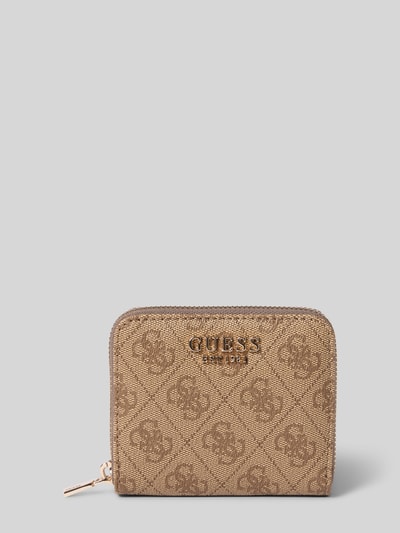 Produktfoto, Portemonnaie in Leder-Optik Modell 'Laurel' von Guess mit Logo-Applikation und Reißverschluss, beige-braune Struktur