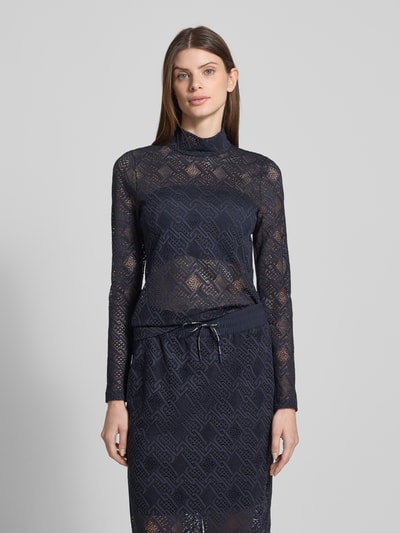 Marc Cain Semi-transparant shirt met lange mouwen en opstaande kraag Marineblauw - 4