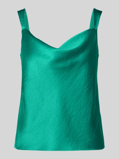Produktfoto, Blusentop aus Satin mit Wasserfall-Ausschnitt von Marc Cain, kolor zielony, satynowa powierzchnia, krój regular fit, długość tyłu w rozmiarze 36: 34 cm