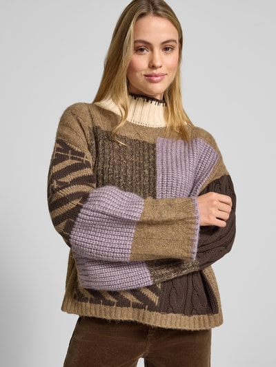 Jake*s Casual Sweter z dzianiny z prążkowanymi wykończeniami Lawendowy 3