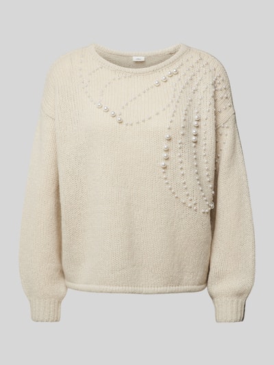 s.Oliver BLACK LABEL Loose Fit Strickpullover aus weichem Woll-Mix mit Perlen-Besatz Sand 1