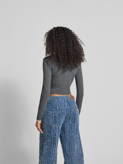 Self-Portrait Cropped Jacke in Strick-Optik Mittelgrau 5