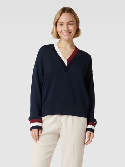 Tommy Hilfiger Pullover van zuivere viscose met contraststrepen Marineblauw - 4