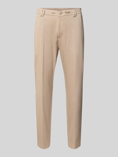 Produktfoto, Regular Fit Hose aus Viskose-Mix Modell 'CIJUNO-O' von CINQUE in Beige, glatte Struktur, mit Knopfverschluss und Bundfalten.