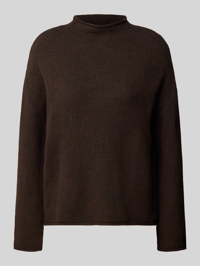 Produktfoto, Regular Fit Strickpullover mit Stehkragen von ZABAIONE in dunklem Braun, Strick-Optik, Damenpullover, langärmlig