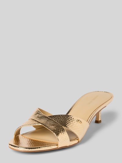 Produktfoto, Sandalette aus Leder im Metallic-Look Modell 'CASSIDY KITTEN' von MICHAEL Michael Kors, efekt metaliczny, naturalna skóra, zaokrąglony czubek, zakładana przez głowę, obcas szpilka, wysokość obcasa 5 cm w rozmiarze 40, wysokość cholewki 1 cm w rozmiarze 40
