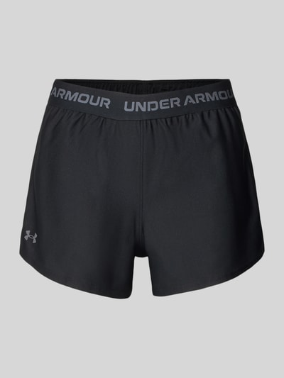 Productfoto, Shorts met elastische tailleband en logo van Under Armour, regular fit, labeldetails, zwart, afmetingen maat S