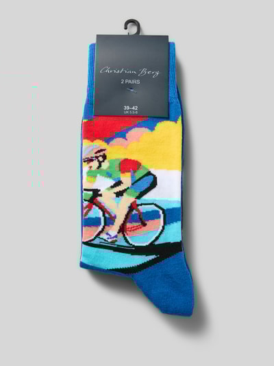 Christian Berg Men Sokken met elastische ribboordjes in een set van 2 paar Metallic blauw - 3