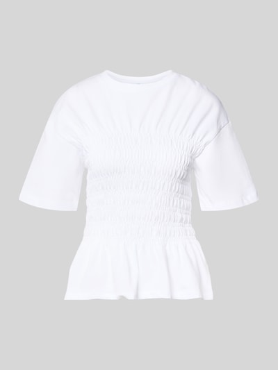 Jake*s Casual T-Shirt mit Smok-Details und Rundhalsausschnitt Weiss 2