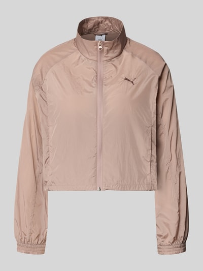 Produktfoto, Relaxed Fit Jacke mit Stehkragen Modell 'Her' von PUMA in Beige mit Logo-Stitching, Reißverschluss und elastischen Ärmeln, glatte Textur