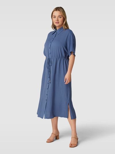 ONLY CARMAKOMA PLUS SIZE midi-jurk met all-over motief, model 'NEW CORIS' Rookblauw - 1