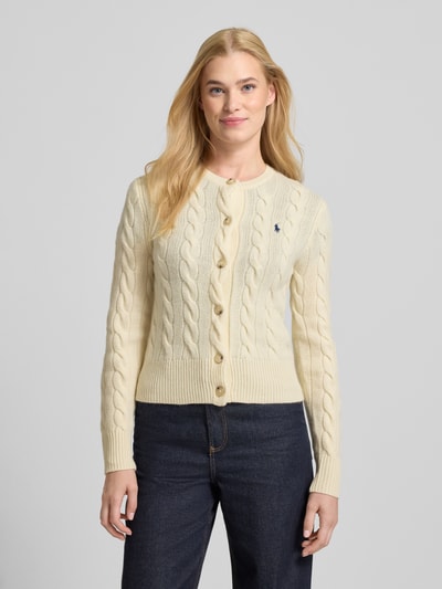 Polo Ralph Lauren Strickjacke aus Wolle-Kaschmir-Mix mit Zopfmuster Offwhite 4