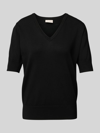 FREE/QUENT Gebreid shirt met V-hals, model 'Katie' Zwart - 2