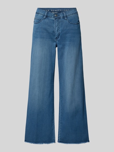 Productfoto, Wide Fit Jeans-Culotte uit katoenmix model 'DREAM' van MAC, elastische katoen-modal-mix, 5-pocket design, korte lengte, gerafelde zoom, labelpatch achter, blauwe denim, context: dames jeans, knoop- en ritssluiting, taillewijdte 39 cm, binnenbeenlengte 68 cm