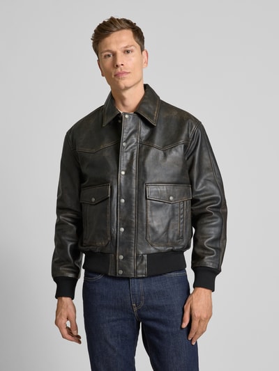 THE KOOPLES Lederblouson mit Pattentaschen Modell 'CUIR' Dunkelbraun 4