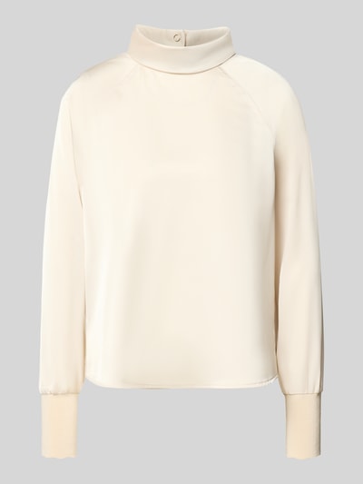 Produktfoto, Blusenshirt mit Stehkragen und rückseitigem Knopfverschluss von zero, Satin in Creme, Regular Fit, glatte Textur, lange Ärmel