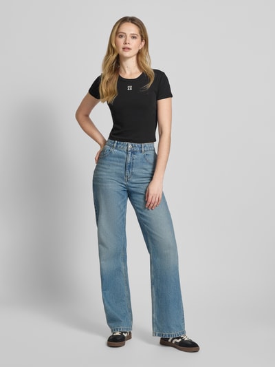 HUGO Cropped T-Shirt mit Label-Stitching Modell 'Delanor' Black 1