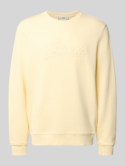 Produktfoto, Sweatshirt mit Logo und Rundhalsausschnitt von Guess, Herren, Reine Baumwolle, Regular-Fit, gelb, glatte Struktur