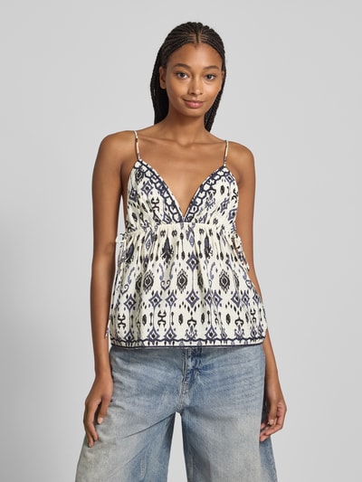 Only Regular fit top met bandjes van viscosemix, model 'ELANOR' Rookblauw - 4