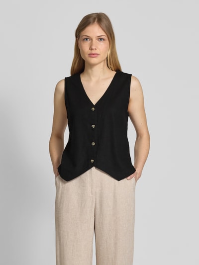FREE/QUENT Linnen gilet met V-hals, model 'Lava' Zwart - 4