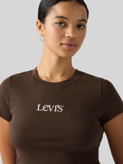 Levi's® Slim Fit T-Shirt aus Baumwoll-Mix mit Logo-Print Mittelbraun Mel 3