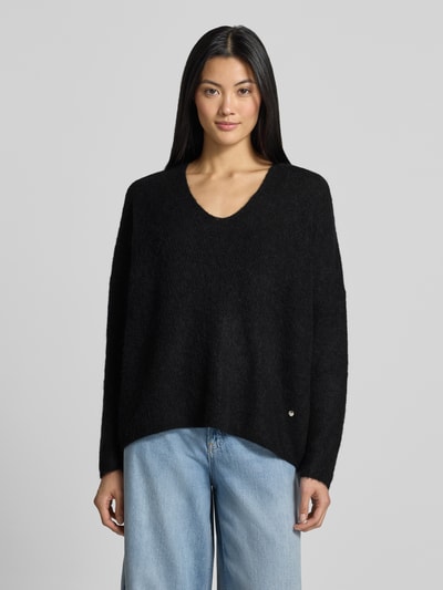 MOS MOSH Gebreide pullover van wolmix met v-hals model 'THORA' Zwart - 4
