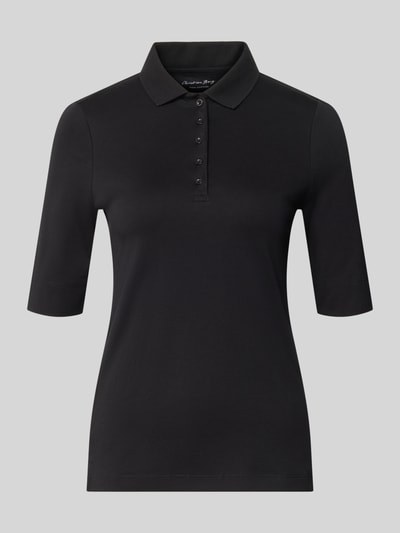 Produktfoto, Slim Fit Poloshirt mit Knopfleiste und 1/2-Arm von Christian Berg Woman, czarna bawełna, krój slim fit, szerokość w rozmiarze 36: 61 cm