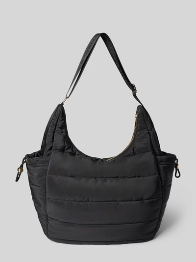 Produktfoto, schwarze Handtasche in Stepp-Optik Modell 'Alltime Buddy' von Hey Marly, Reißverschluss, verstellbarer Schulterriemen, glatte Textur
