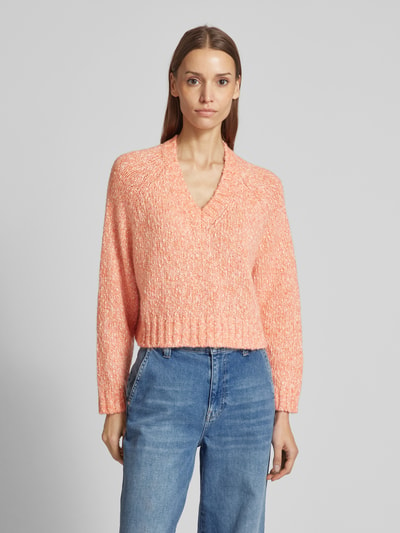 Weekend Max Mara Cropped Strickpullover mit V-Ausschnitt Modell 'ALOA' Orange Melange 4