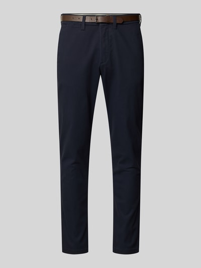 Produktfoto, Slim Fit Stoffhose mit abnehmbaren Gürtel Modell 'Marco' van Jack & Jones, donkerblauw, katoenmix, achterzakken, steekzakken, riem, taillewijdte 43 cm, binnenbeenlengte 74 cm