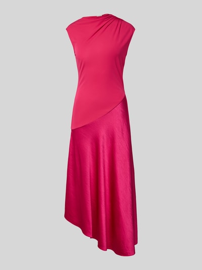 Produktfoto, Midikleid aus reiner Viskose Modell 'Jaspara' von Ted Baker, pink, taillierte Passform, asymmetrisch, Satin, ärmellos, Raffung, Damen.