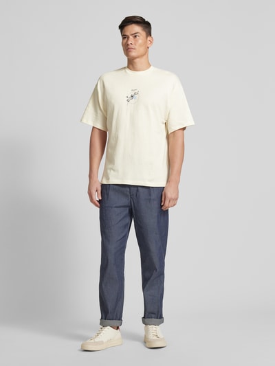 SELECTED HOMME T-shirt o kroju oversized z nadrukiem z logo Złamany biały 1