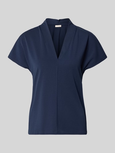 Produktfoto, Regular Fit Bluse mit V-Ausschnitt Modell 'Yrsa' von FREE/QUENT in Dunkelblau, Elastischer-Material-Mix, Stehkragen, Kurzärmelig, Blusen-Optik
