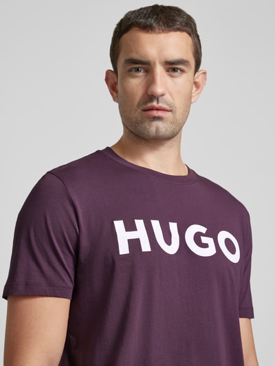 HUGO T-shirt o kroju oversized z okrągłym dekoltem model ‘DULIVIO’ Śliwkowy 3