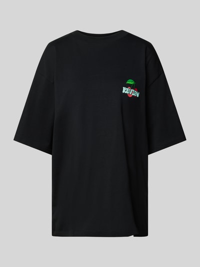 Review T-shirt o kroju oversized z nadrukiem z logo Czarny 2