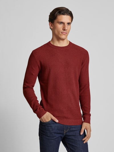 Tom Tailor Regular Fit Strickpullover mit geripptem Rundhalsausschnitt Bordeaux 4