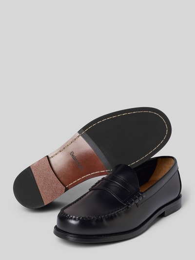 Produktfoto, Loafer aus echtem Leder Modell 'BILLY' von SELECTED HOMME in Schwarz, unifarben, glatte Textur, abgerundete quadratische Spitze, Blockabsatz, strukturierte Sohle
