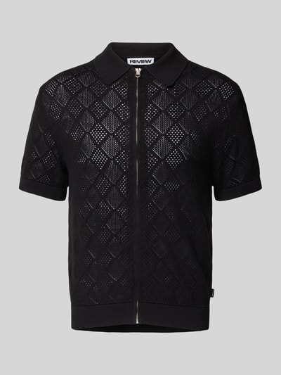 REVIEW Regular fit gebreid overhemd met doorlopende ritssluiting Zwart - 2