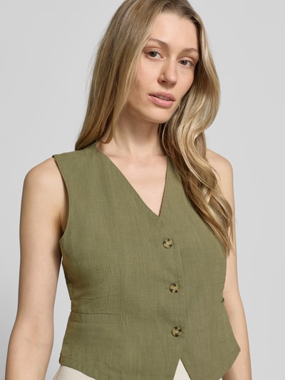 VERO MODA Regular Fit Leinenweste aus Baumwoll-Leinen-Mix Modell 'CAIA' Oliv 3