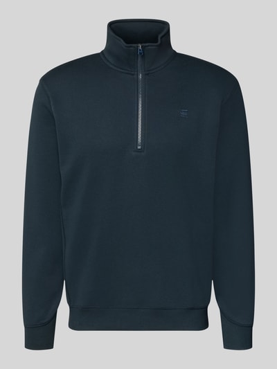 Produktfoto, Sweatshirt mit Stehkragen und Reißverschluss von G-Star Raw in Dunkelblau, Baumwoll-Mix, Regular-Fit, Label-Stitching, Größen M Rückenlänge 69 cm, Ärmellänge 66 cm