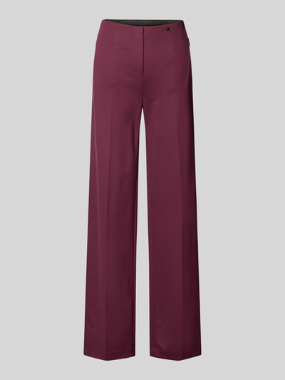 Produktfoto, Hose aus Viskose-Mix mit Reißverschlusstaschen von Marc Cain in Bordeaux, Bügelfalten, Regular-Fit, Stretch-Anteil, glatte Textur, Damen, Bundweite 39 cm, Innenbeinlänge 84 cm, Größe 36